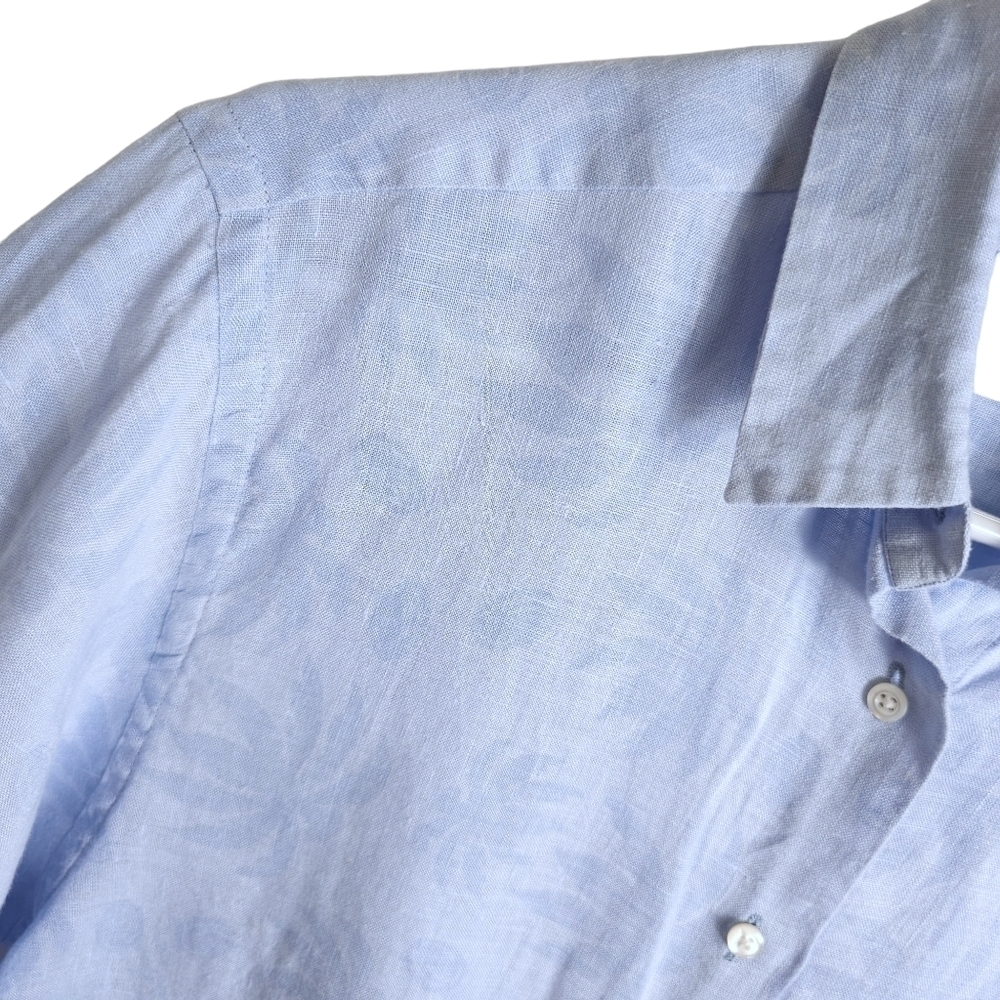 Lorenzini Blue Linen Button Fown Shirt - Picture 2 of 8